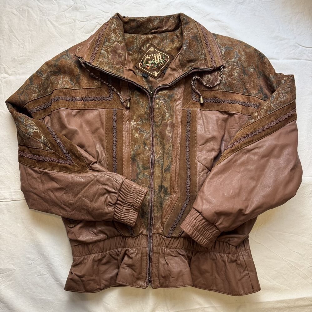 VTG 1980s GIII Leather and Suede Jacket Western Boho‎ Rodeo Glam Sz L